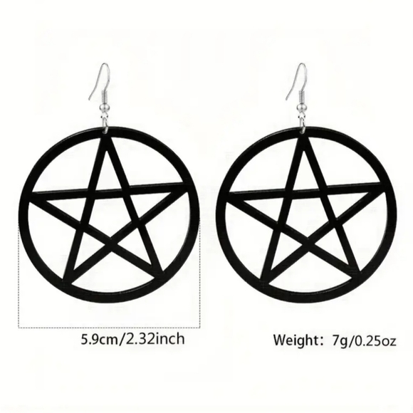New Black Hollow Pentagram Drop Earrings - Picture 3 of 3